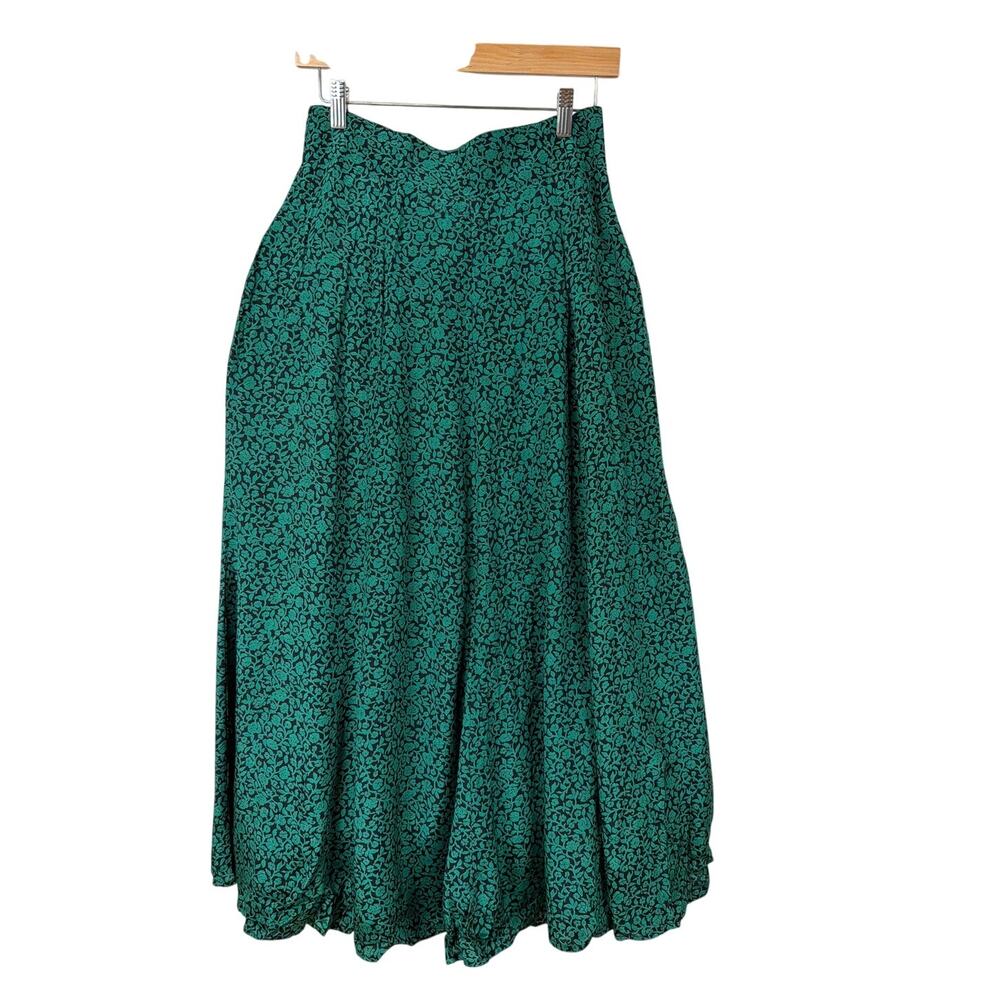 Vintage 90's Carole Little Green & Black Long Skirt USA Made Size 14